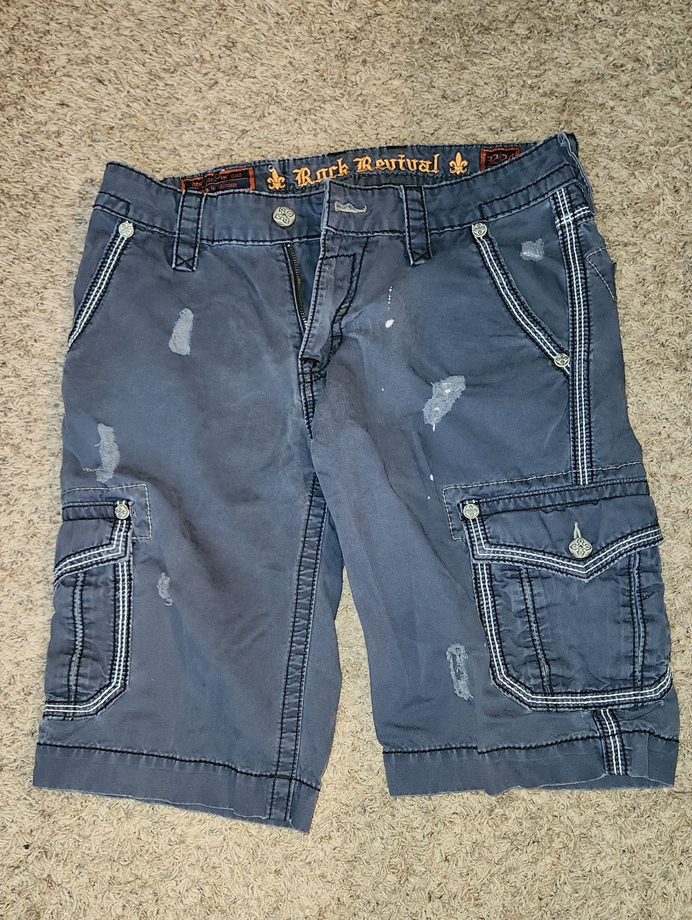 Rock Revival Cargo Shorts Men's Blue Waist 32